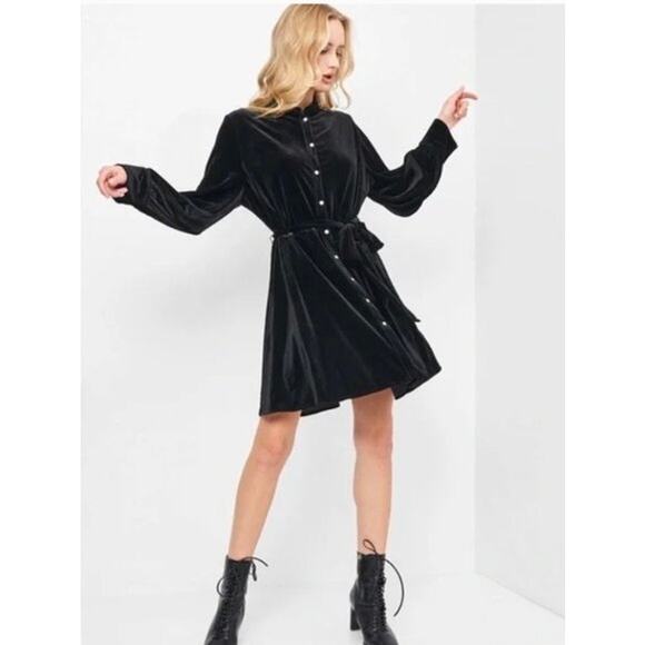 Zara | Women | Black Stretch Velvet Jewel LS Little Black Mini Dress | Medium - Picture 14 of 15